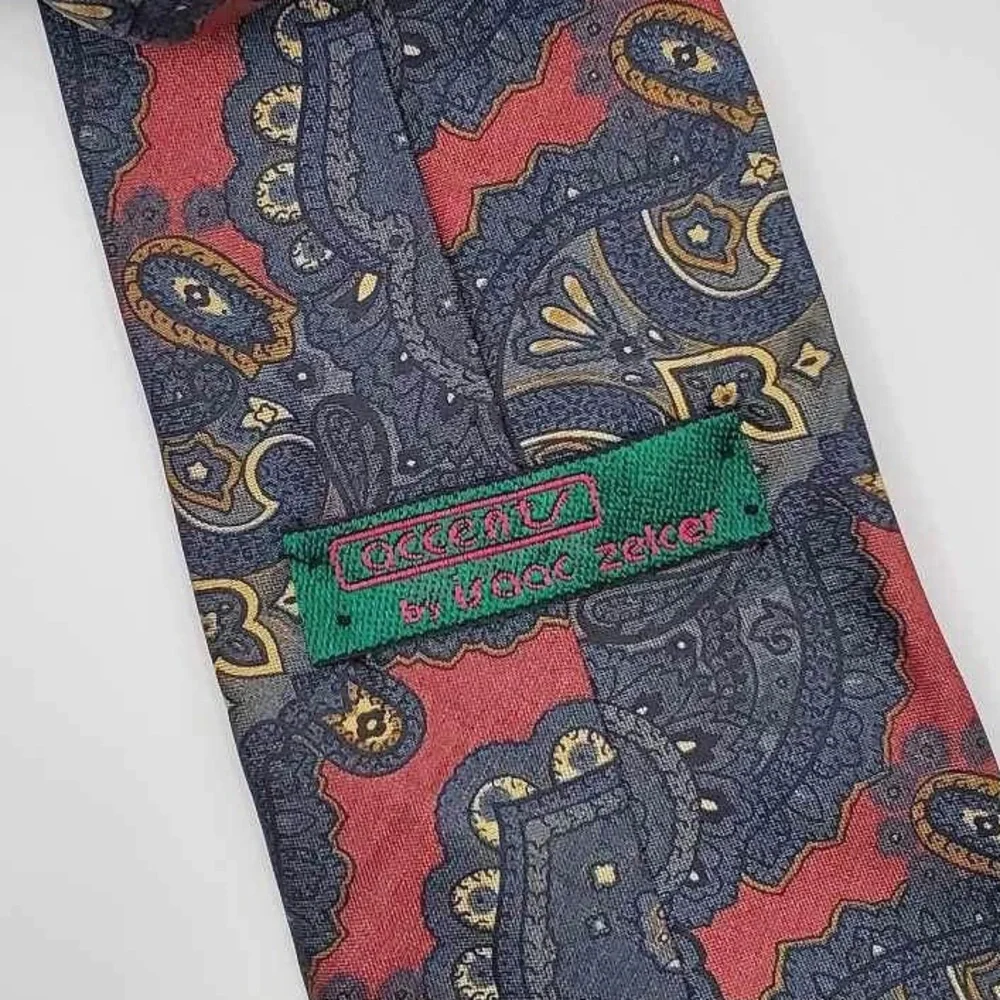 Accent by Isaac Zelcer Navy Red Silk Necktie Ancient Madder
